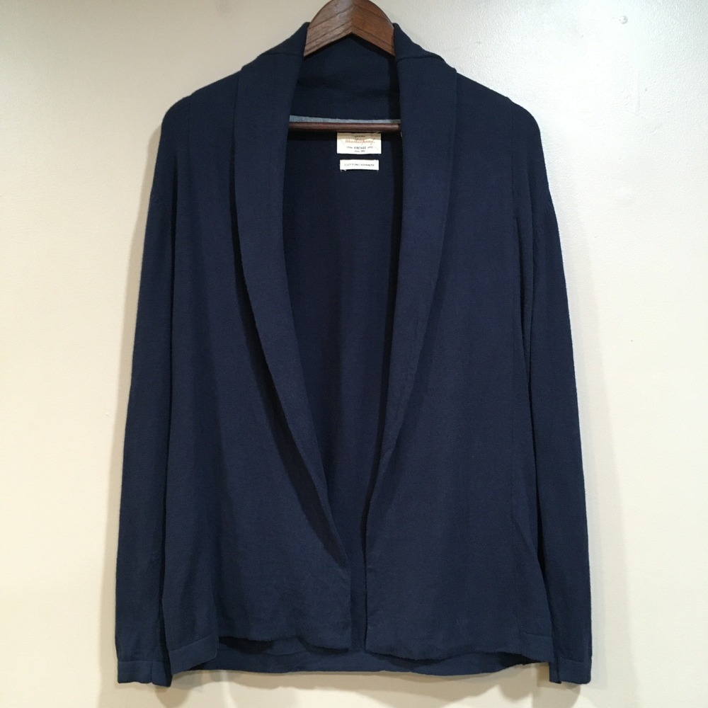 Cotton Cashmere Open Cardigan Sweater Womens M Navy Blue Classic Capsule Luxury - Picture 1 of 11